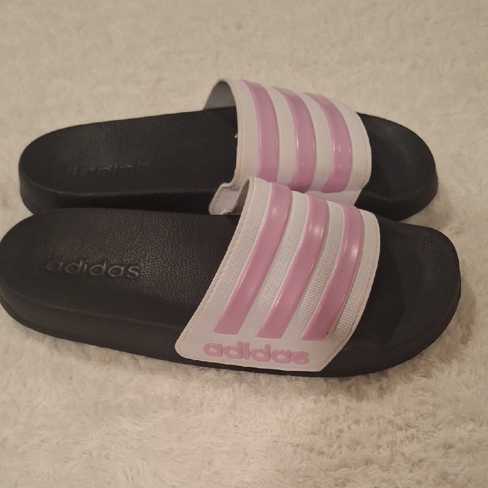 Adidas Black and Pink Sporty Slide Sandals